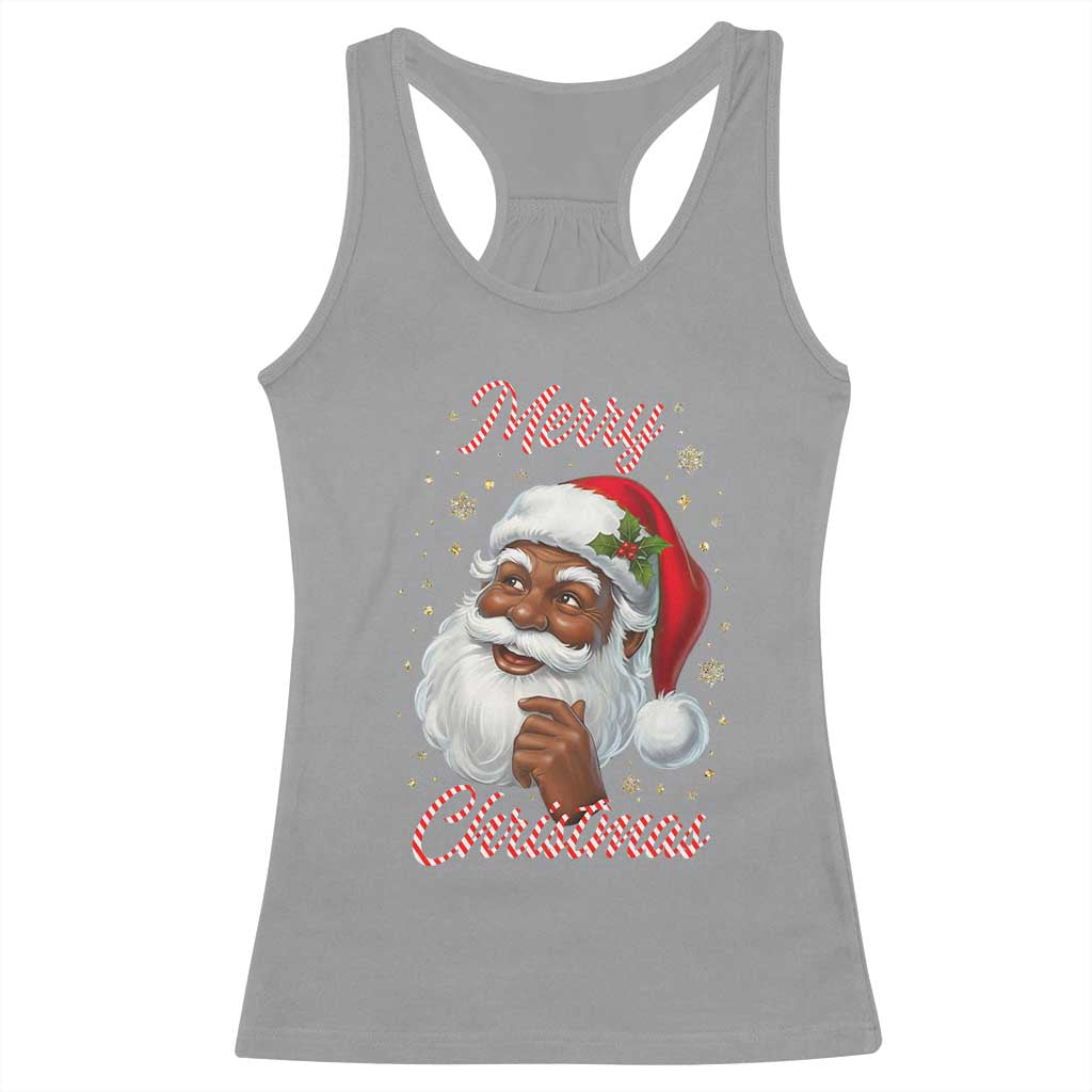 Merry Christmas Black Santa Claus Racerback Tank Top Retro Nostalgic Festive Holiday - Wonder Print Shop