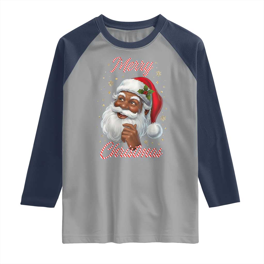 Merry Christmas Black Santa Claus Raglan Shirt Retro Nostalgic Festive Holiday - Wonder Print Shop