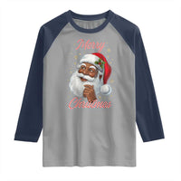 Merry Christmas Black Santa Claus Raglan Shirt Retro Nostalgic Festive Holiday - Wonder Print Shop