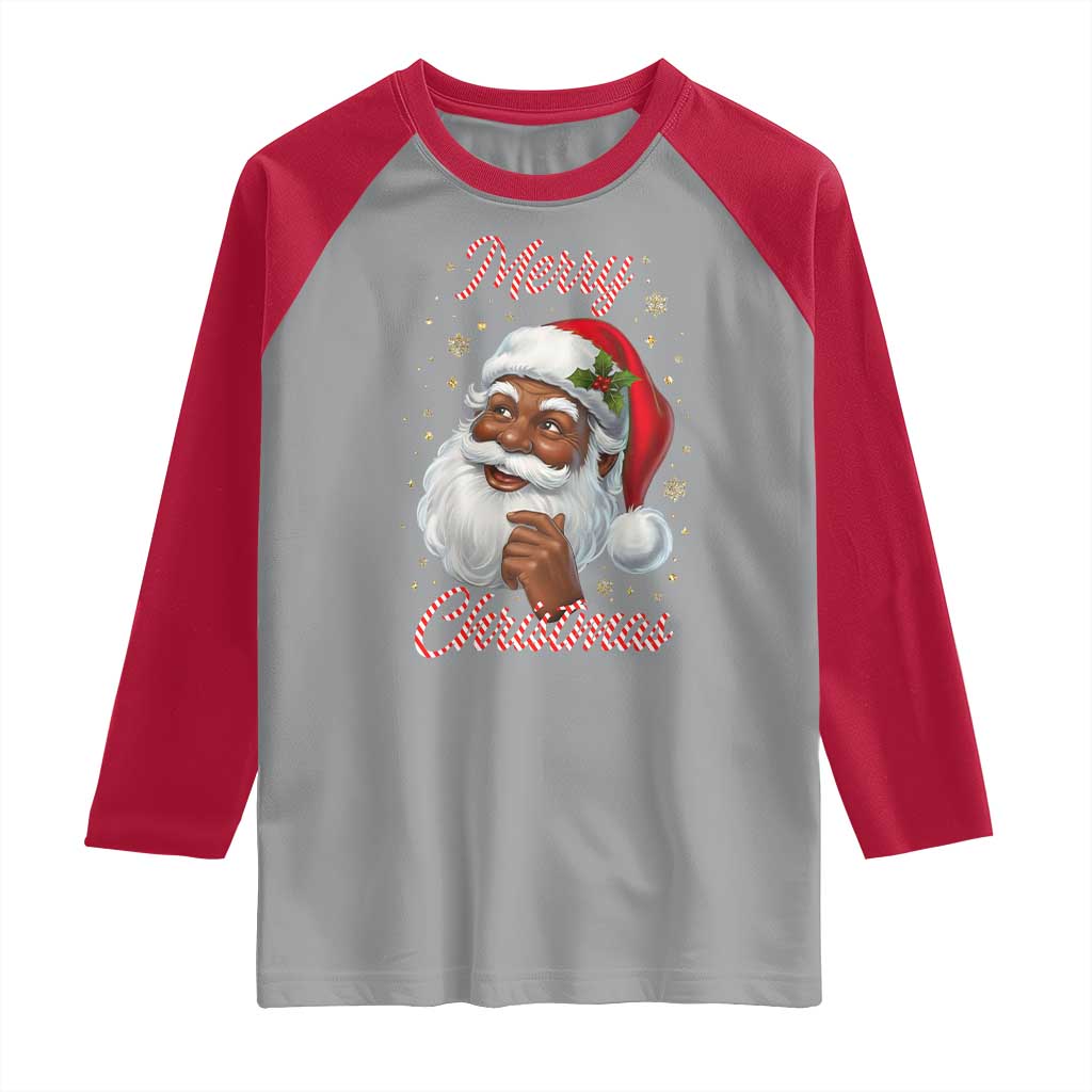Merry Christmas Black Santa Claus Raglan Shirt Retro Nostalgic Festive Holiday - Wonder Print Shop