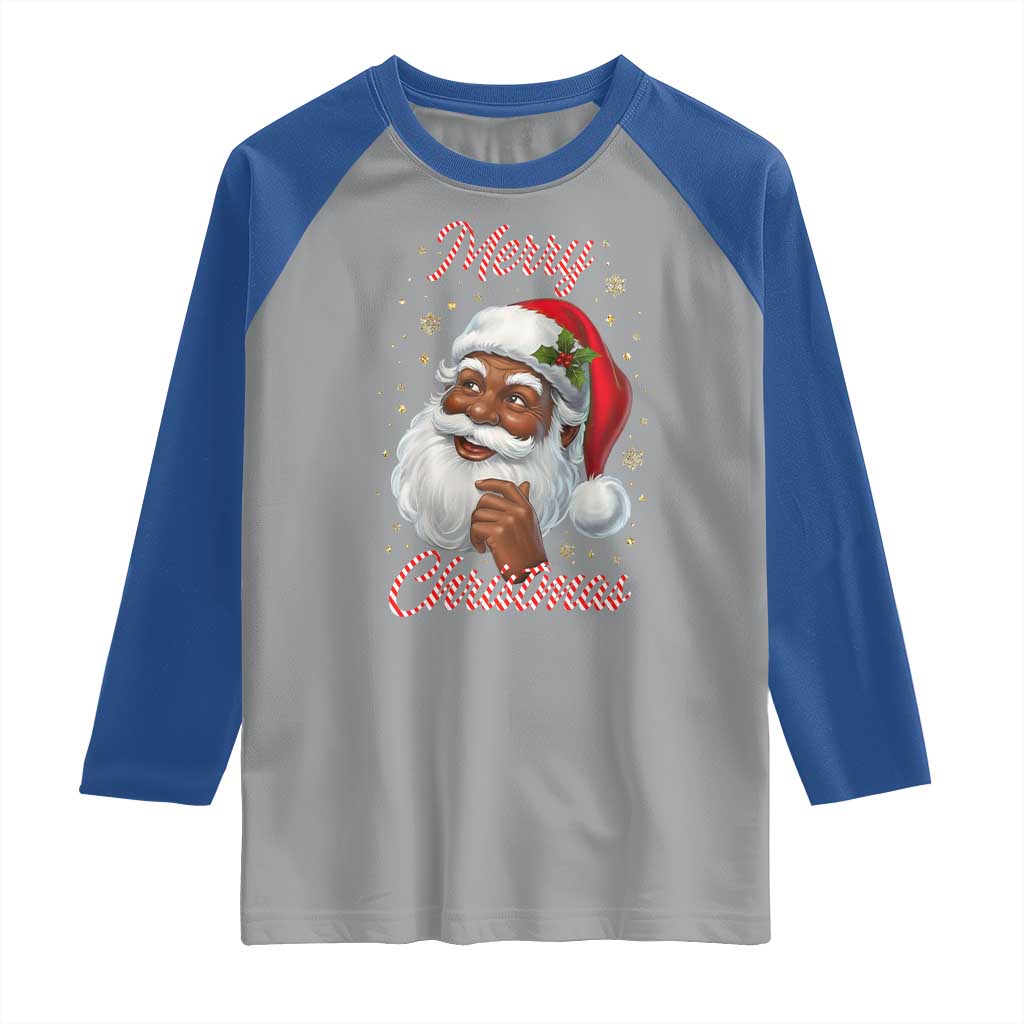 Merry Christmas Black Santa Claus Raglan Shirt Retro Nostalgic Festive Holiday - Wonder Print Shop