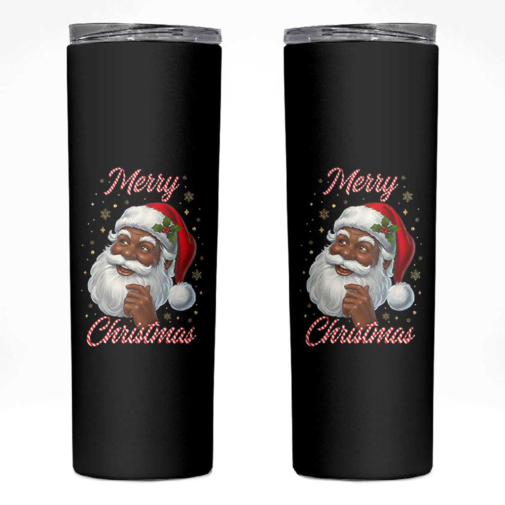 Merry Christmas Black Santa Claus Skinny Tumbler Retro Nostalgic Festive Holiday - Wonder Print Shop