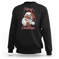 Merry Christmas Black Santa Claus Sweatshirt Retro Nostalgic Festive Holiday - Wonder Print Shop