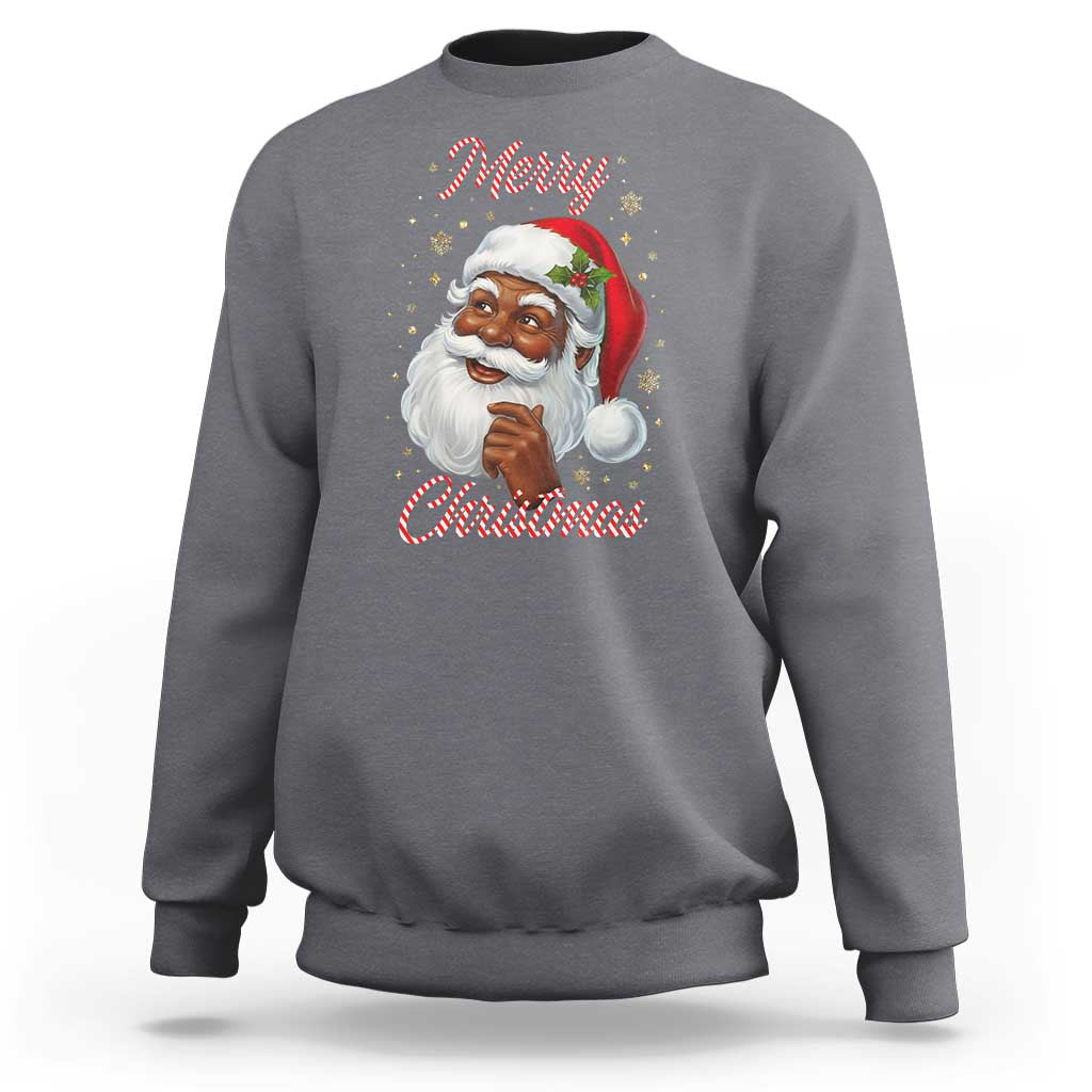 Merry Christmas Black Santa Claus Sweatshirt Retro Nostalgic Festive Holiday - Wonder Print Shop