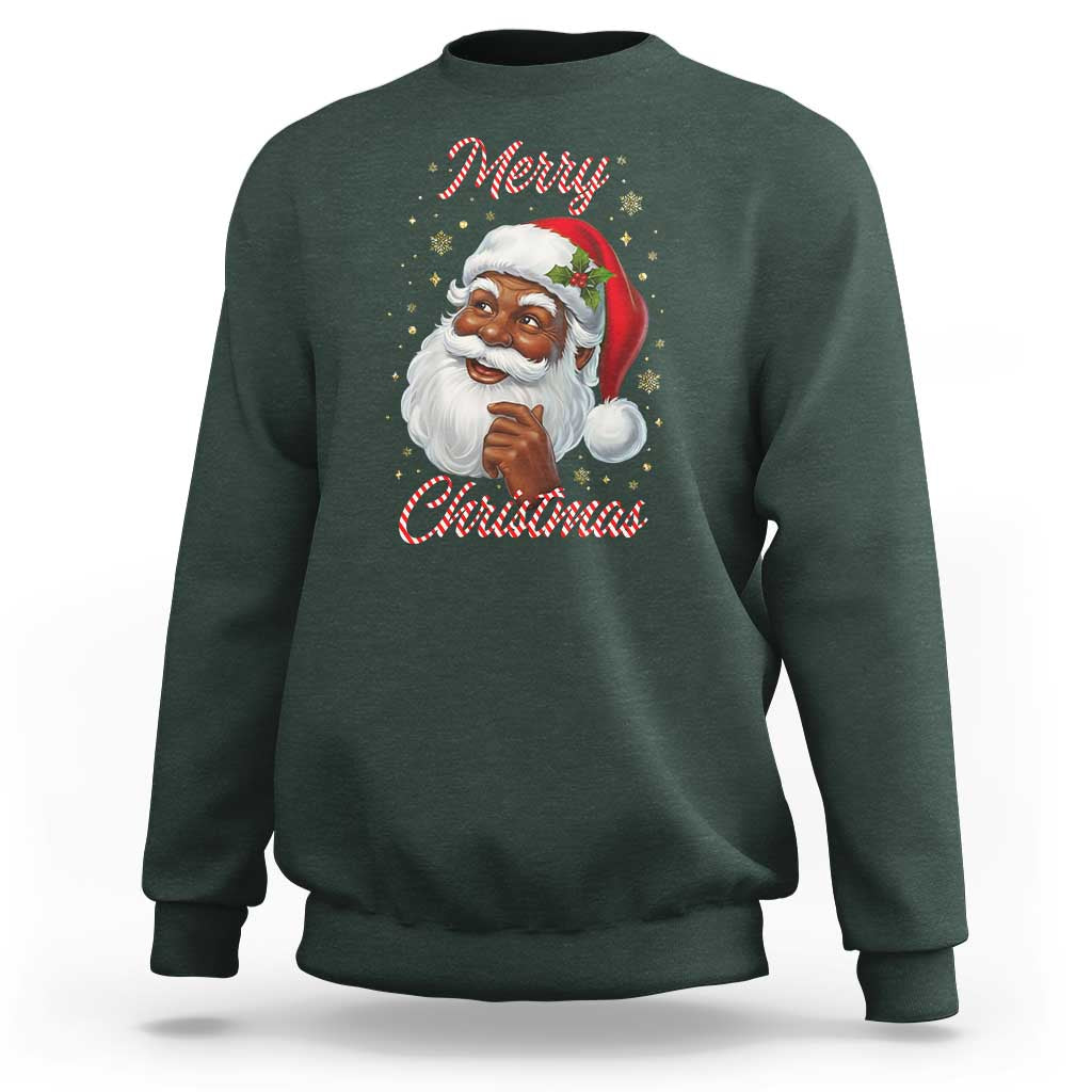 Merry Christmas Black Santa Claus Sweatshirt Retro Nostalgic Festive Holiday - Wonder Print Shop