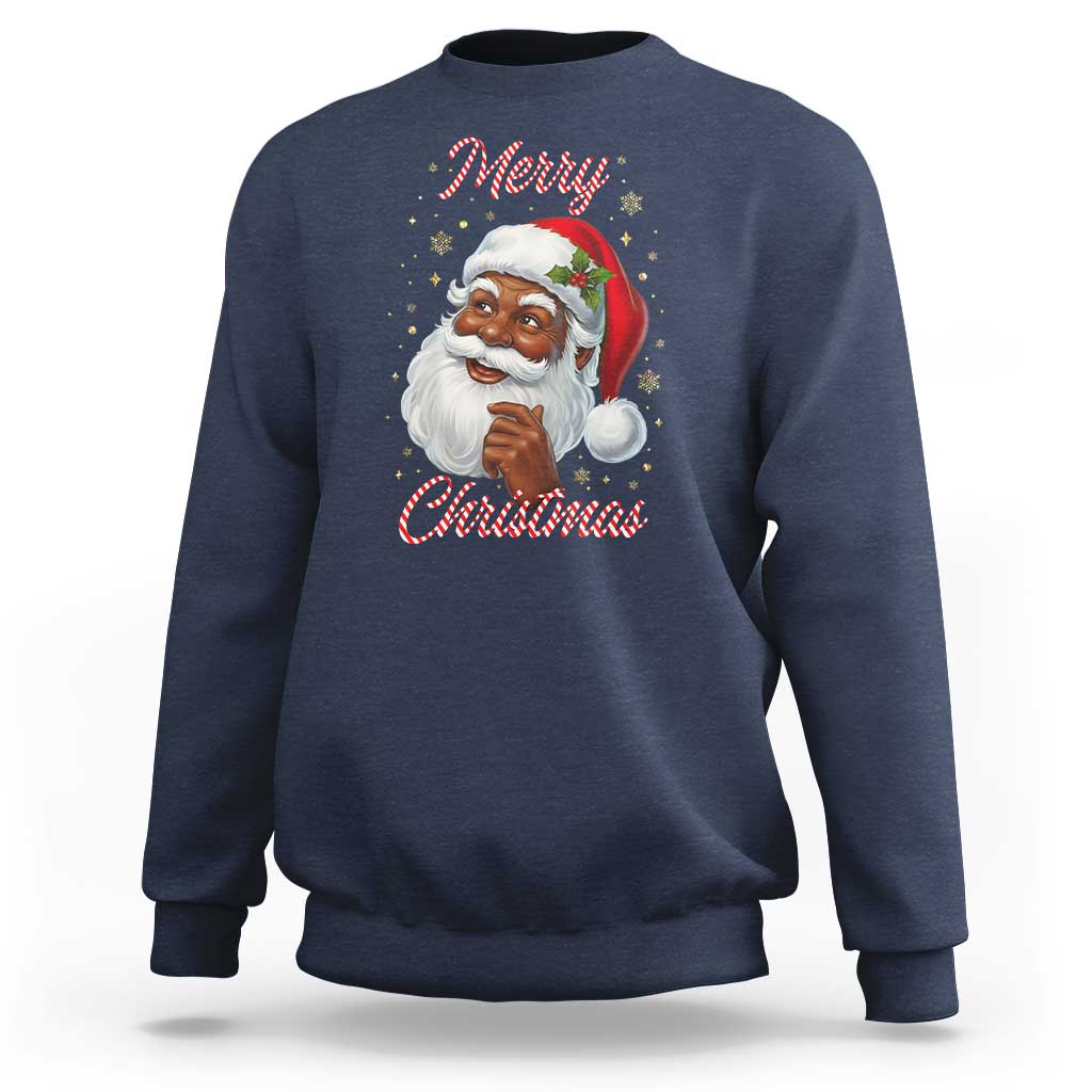 Merry Christmas Black Santa Claus Sweatshirt Retro Nostalgic Festive Holiday - Wonder Print Shop