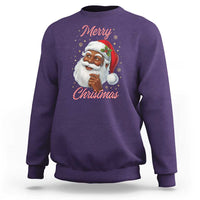 Merry Christmas Black Santa Claus Sweatshirt Retro Nostalgic Festive Holiday - Wonder Print Shop
