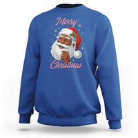 Merry Christmas Black Santa Claus Sweatshirt Retro Nostalgic Festive Holiday - Wonder Print Shop