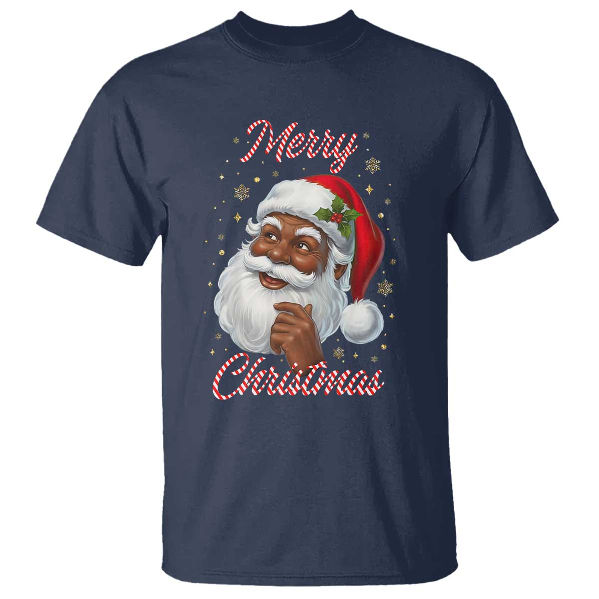 Merry Christmas Black Santa Claus T Shirt Retro Nostalgic Festive Holiday - Wonder Print Shop