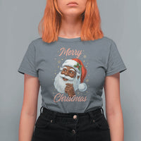 Merry Christmas Black Santa Claus T Shirt For Women Retro Nostalgic Festive Holiday - Wonder Print Shop