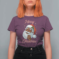Merry Christmas Black Santa Claus T Shirt For Women Retro Nostalgic Festive Holiday - Wonder Print Shop