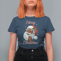 Merry Christmas Black Santa Claus T Shirt For Women Retro Nostalgic Festive Holiday - Wonder Print Shop