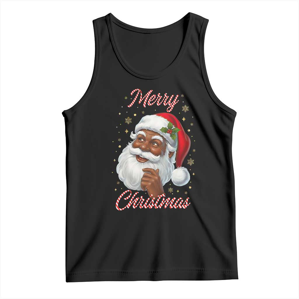 Merry Christmas Black Santa Claus Tank Top Retro Nostalgic Festive Holiday - Wonder Print Shop