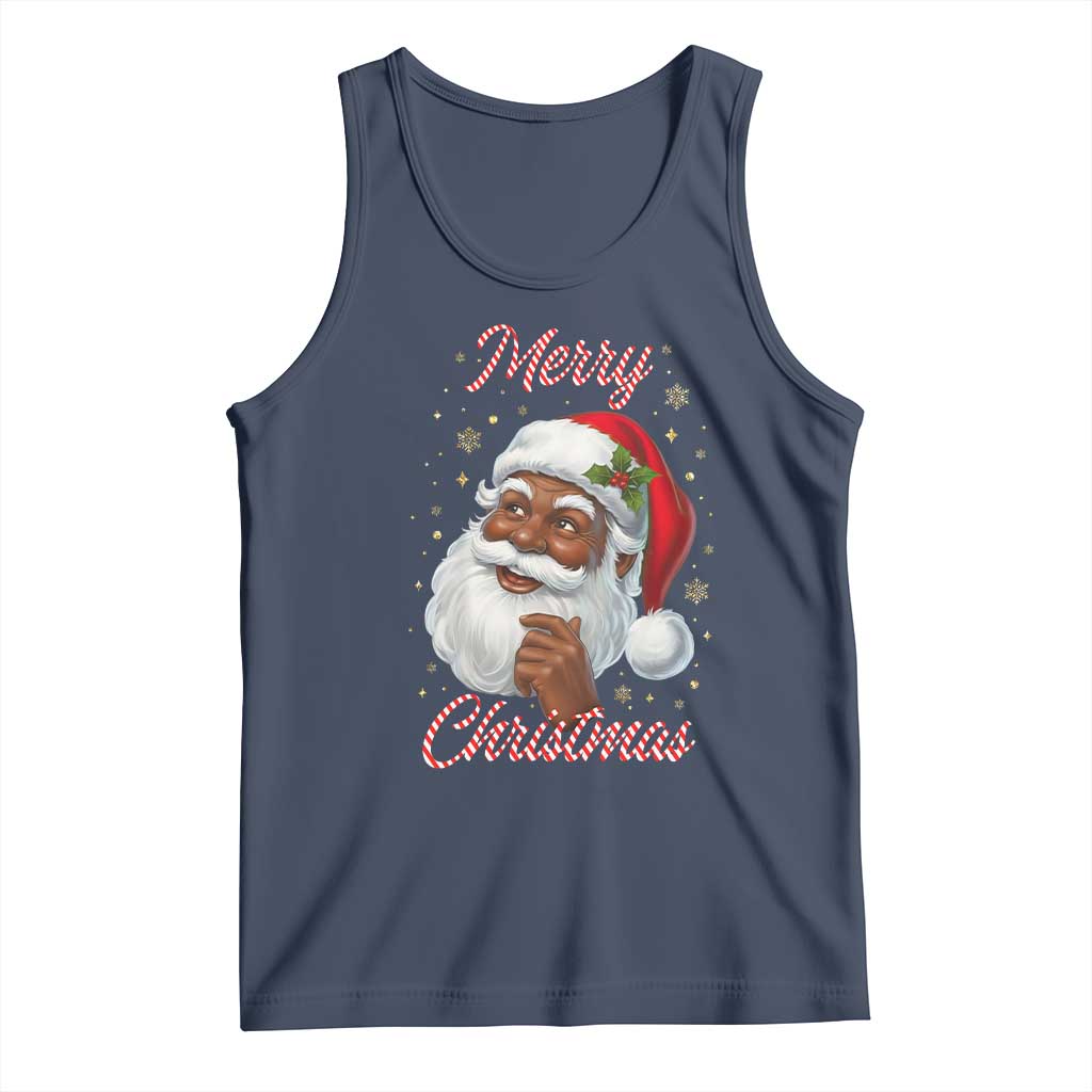 Merry Christmas Black Santa Claus Tank Top Retro Nostalgic Festive Holiday - Wonder Print Shop