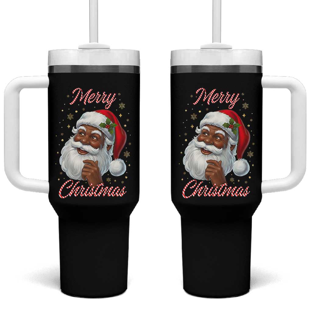 Merry Christmas Black Santa Claus Tumbler With Handle Retro Nostalgic Festive Holiday - Wonder Print Shop