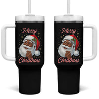 Merry Christmas Black Santa Claus Tumbler With Handle Retro Nostalgic Festive Holiday - Wonder Print Shop