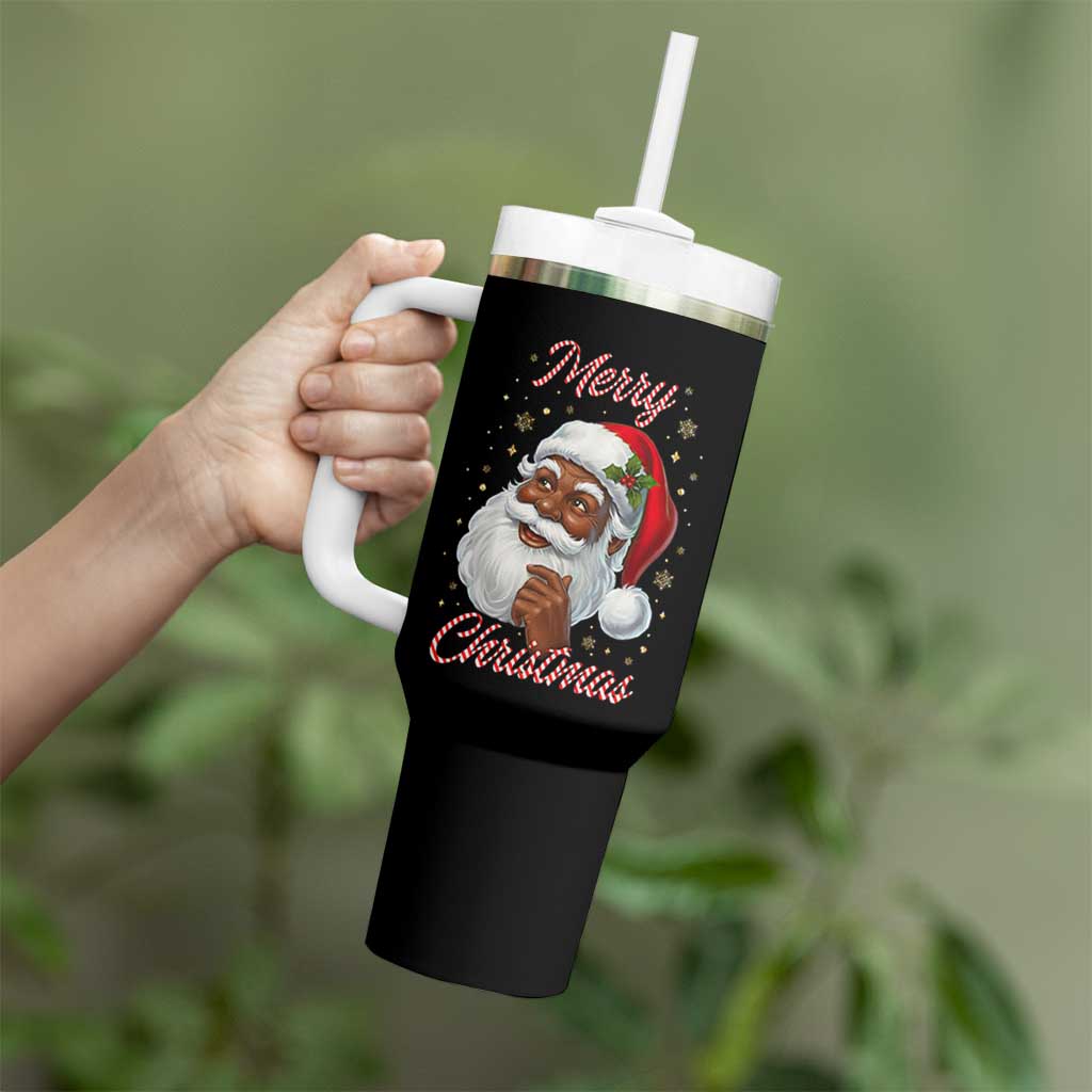 Merry Christmas Black Santa Claus Tumbler With Handle Retro Nostalgic Festive Holiday - Wonder Print Shop