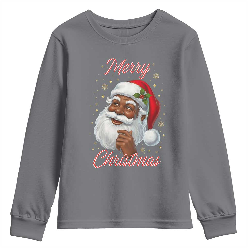 Merry Christmas Black Santa Claus Youth Sweatshirt Retro Nostalgic Festive Holiday - Wonder Print Shop