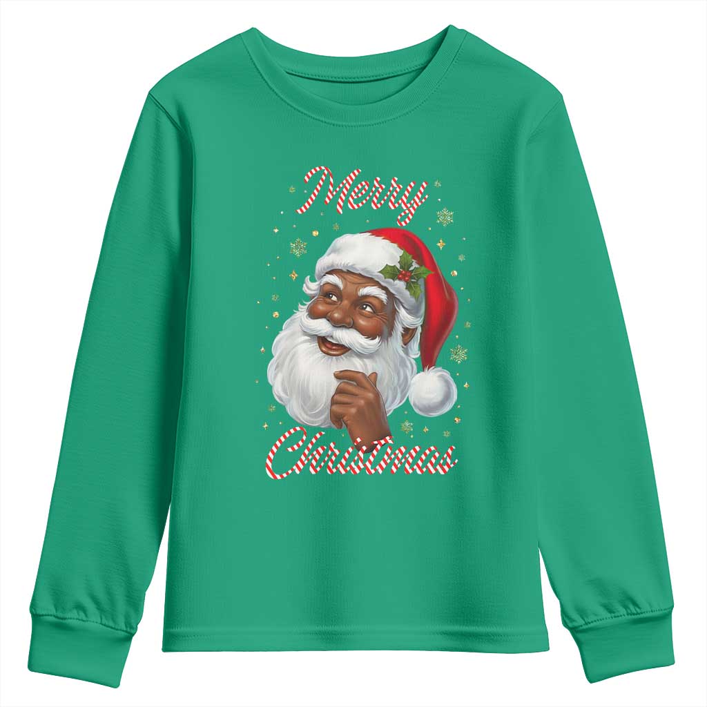 Merry Christmas Black Santa Claus Youth Sweatshirt Retro Nostalgic Festive Holiday - Wonder Print Shop