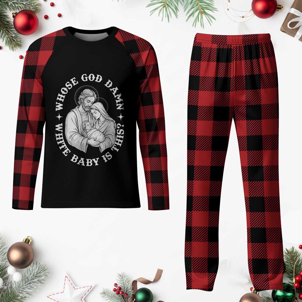Funny Nativity Christmas Plaid Pajama Set Whose God Damn White Baby Is This Irreverent Holiday Humor - Wonder Print Shop