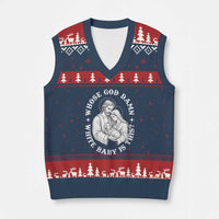 Funny Nativity Xmas V-Neck Knit Sweater Vest Whose God Damn White Baby Is This Irreverent Holiday Humor - Wonder Print Shop