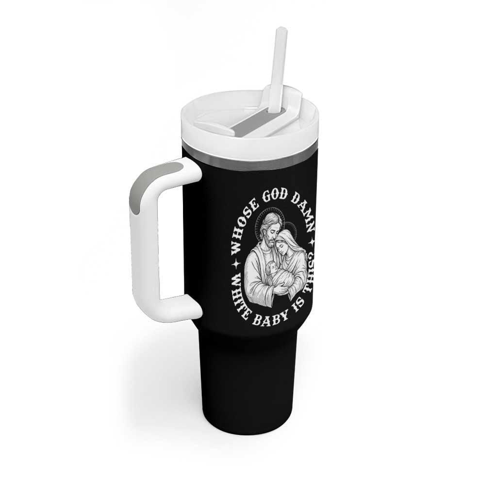 Funny Nativity Christmas Tumbler With Handle Whose God Damn White Baby Is This Irreverent Holiday Humor - Wonder Print Shop
