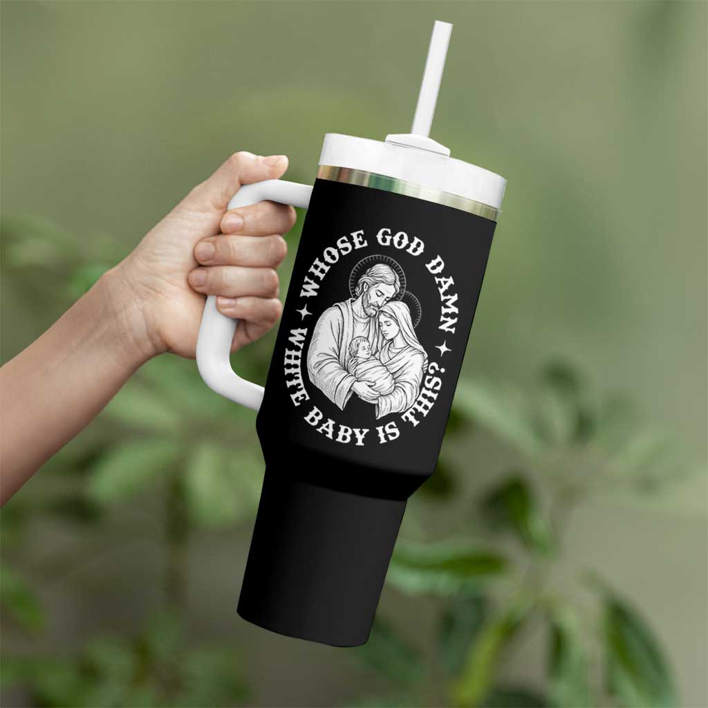 Funny Nativity Christmas Tumbler With Handle Whose God Damn White Baby Is This Irreverent Holiday Humor - Wonder Print Shop