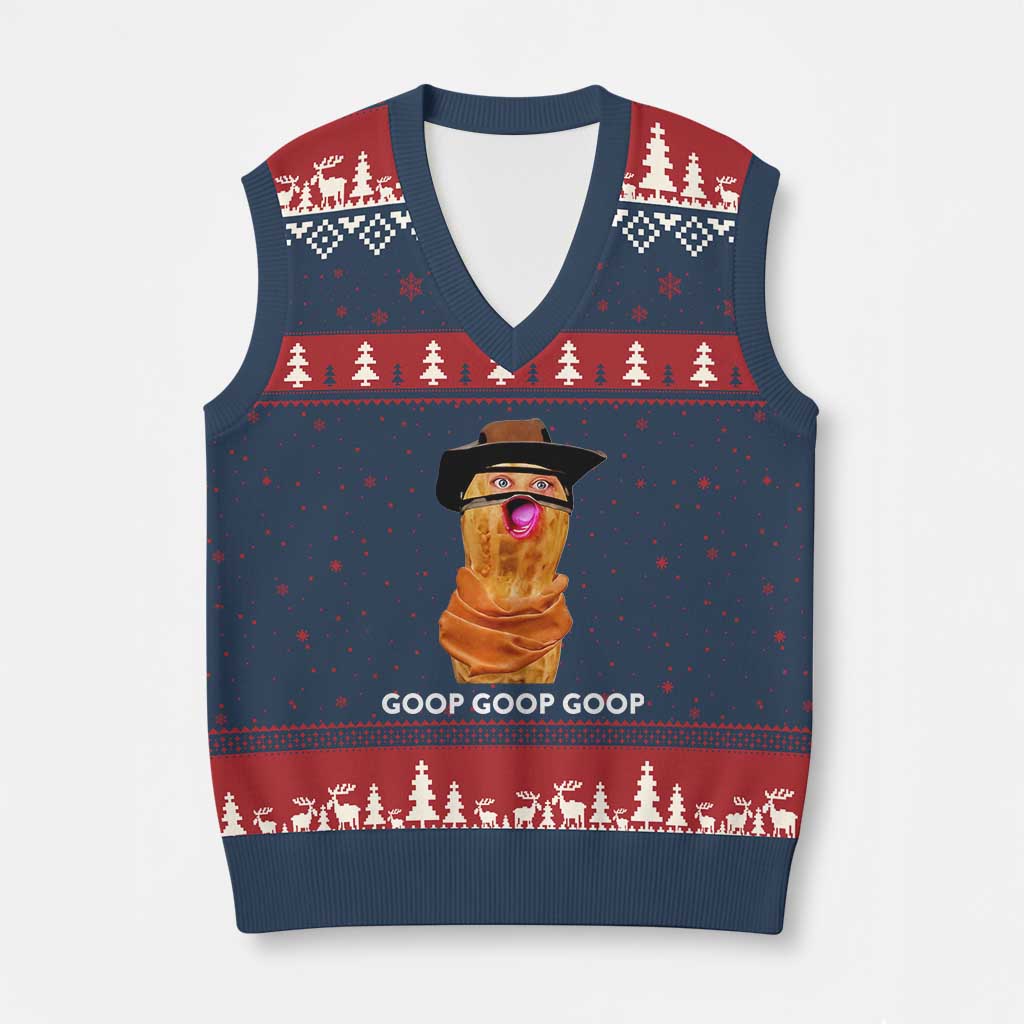 Goop Goop Goop Meme V-Neck Knit Sweater Vest Unhinged Cowboy Peanut Core Weirdos - Wonder Print Shop