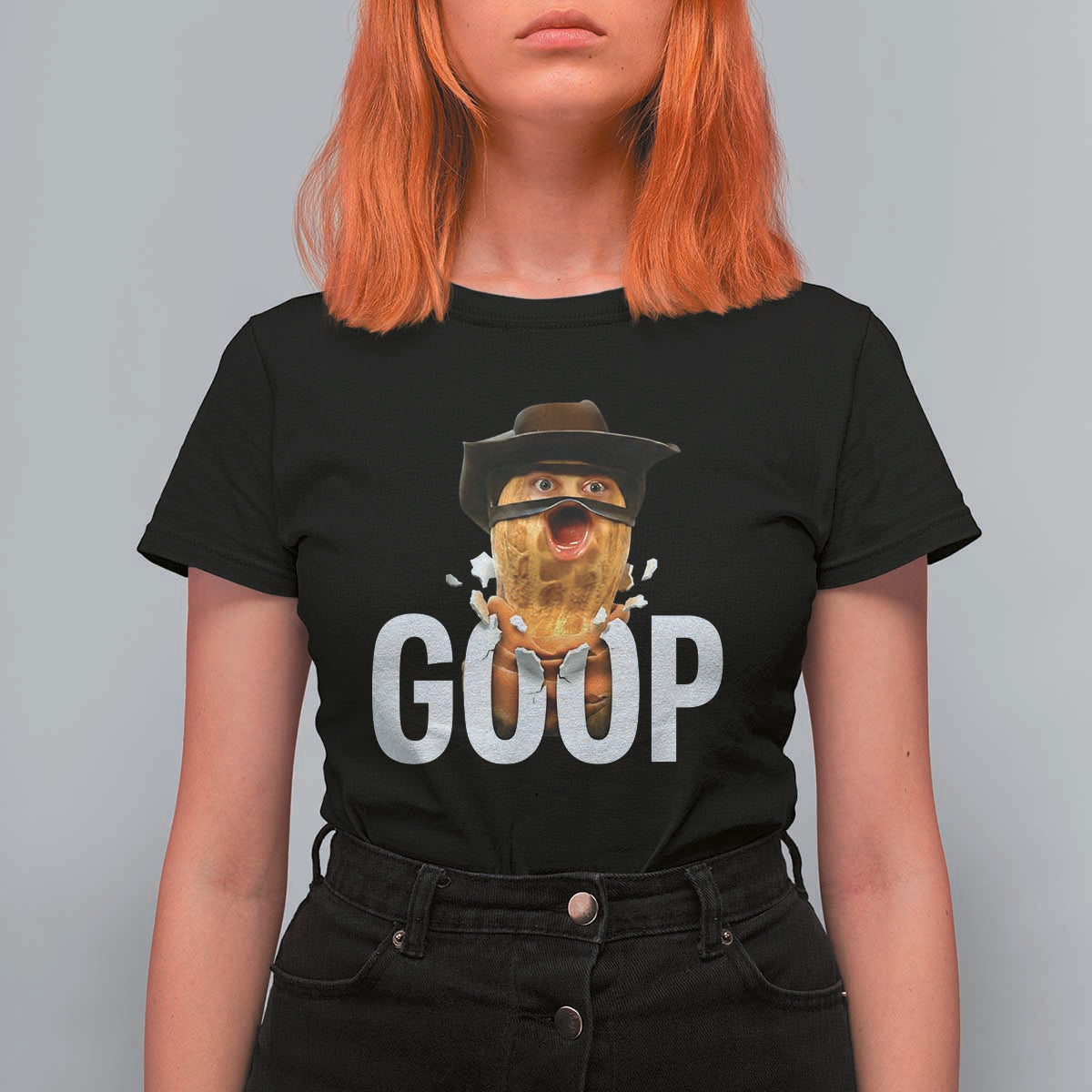 Goop Meme Explosion T Shirt For Women Screaming Peanut Cowboy Brainrot Energy - Wonder Print Shop