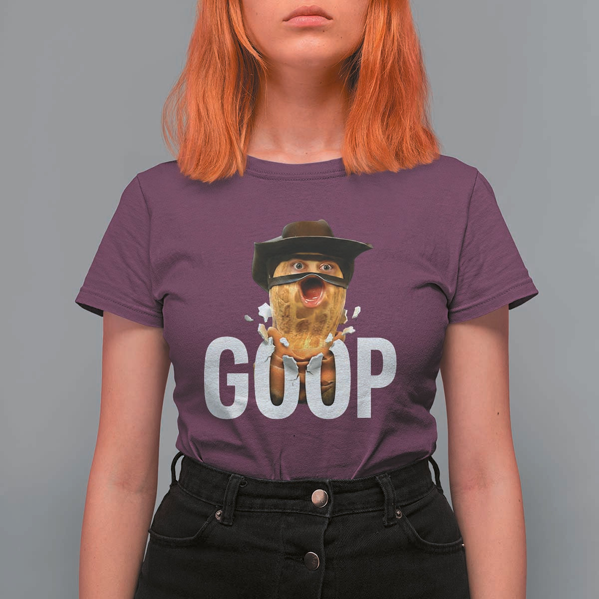 Goop Meme Explosion T Shirt For Women Screaming Peanut Cowboy Brainrot Energy - Wonder Print Shop