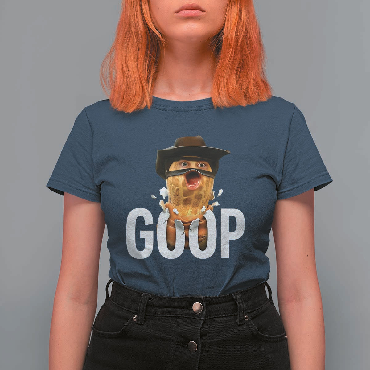 Goop Meme Explosion T Shirt For Women Screaming Peanut Cowboy Brainrot Energy - Wonder Print Shop