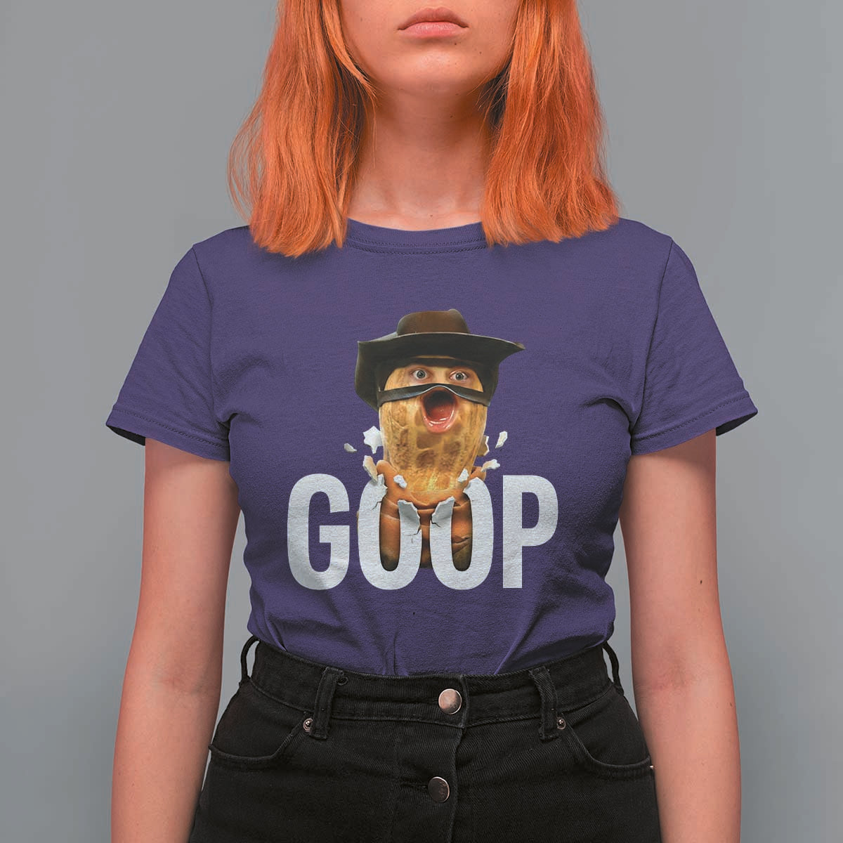 Goop Meme Explosion T Shirt For Women Screaming Peanut Cowboy Brainrot Energy - Wonder Print Shop