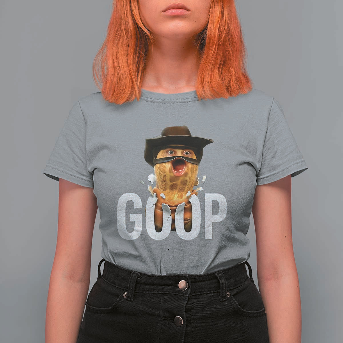 Goop Meme Explosion T Shirt For Women Screaming Peanut Cowboy Brainrot Energy - Wonder Print Shop
