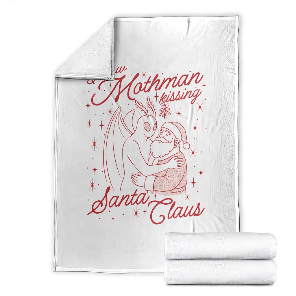 I Saw Mothman Kissing Santa Claus Throw Blanket Funny Cryptid Christmas Gag Gift - Wonder Print Shop