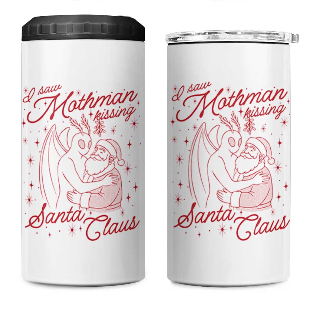 I Saw Mothman Kissing Santa Claus 4 in 1 Can Cooler Tumbler Funny Cryptid Christmas Gag Gift - Wonder Print Shop