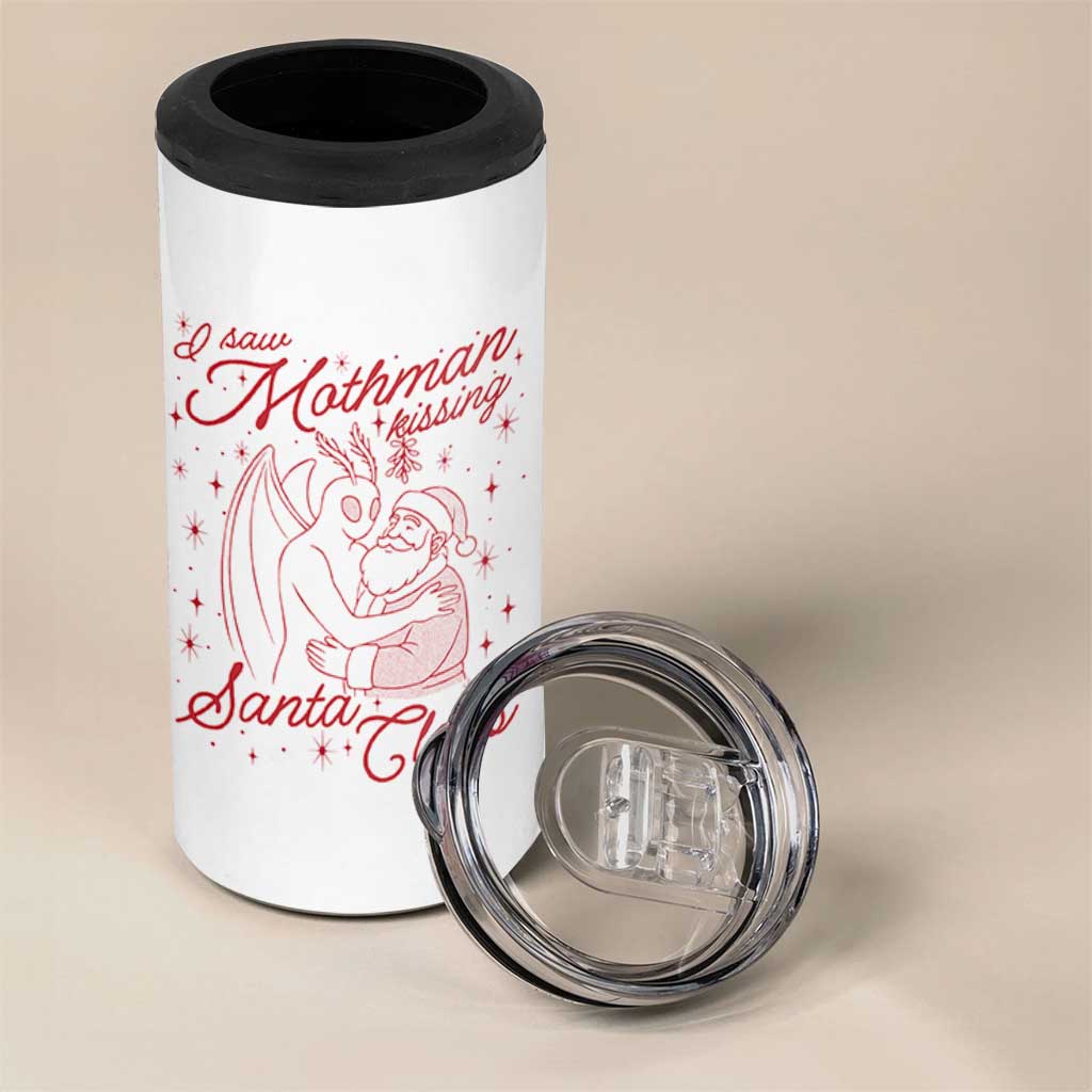 I Saw Mothman Kissing Santa Claus 4 in 1 Can Cooler Tumbler Funny Cryptid Christmas Gag Gift - Wonder Print Shop