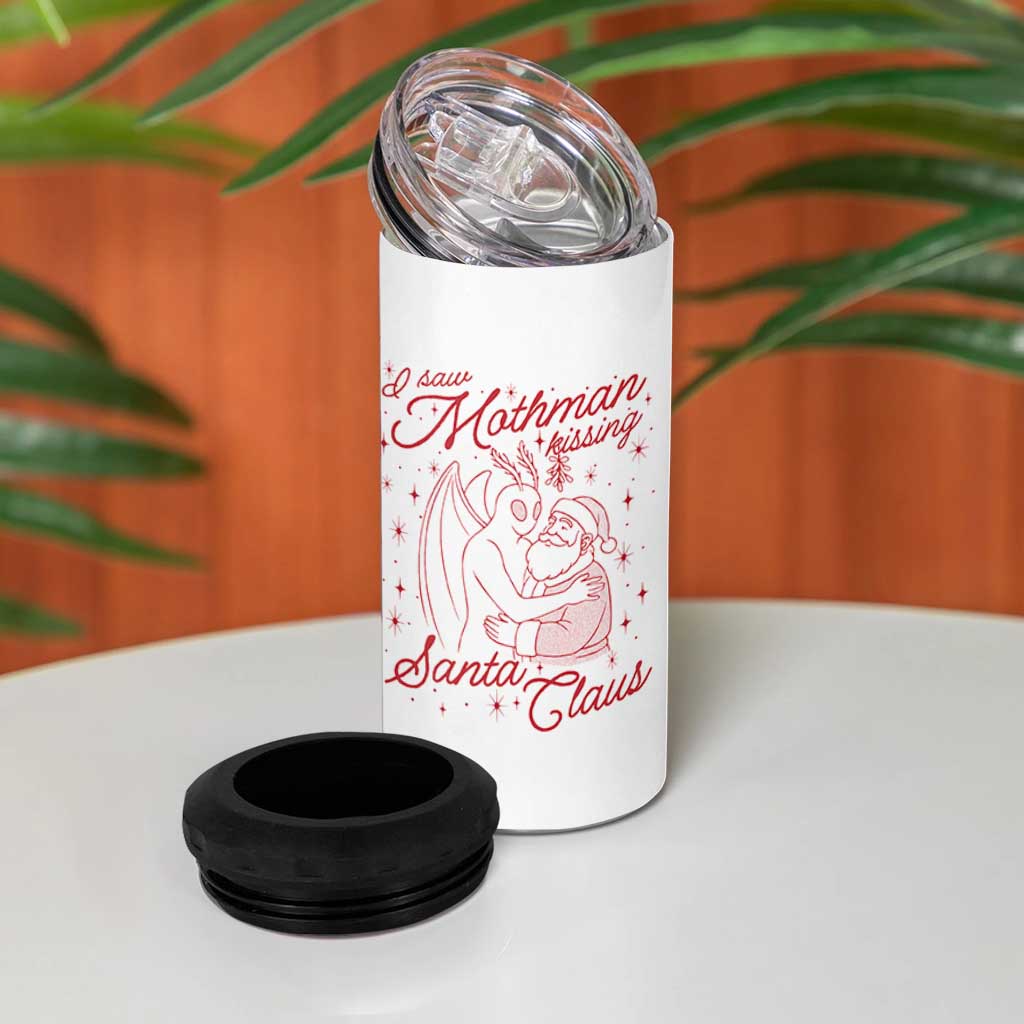 I Saw Mothman Kissing Santa Claus 4 in 1 Can Cooler Tumbler Funny Cryptid Christmas Gag Gift - Wonder Print Shop