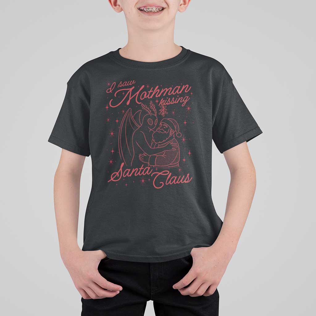 I Saw Mothman Kissing Santa Claus T Shirt For Kid Funny Cryptid Christmas Gag Gift - Wonder Print Shop