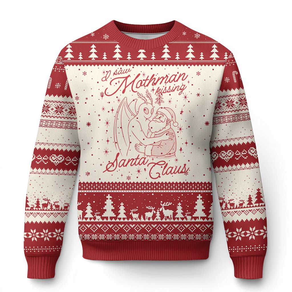 I Saw Mothman Kissing Santa Claus Ugly Christmas Sweater Funny Cryptid Xmas Gag Gift - Wonder Print Shop