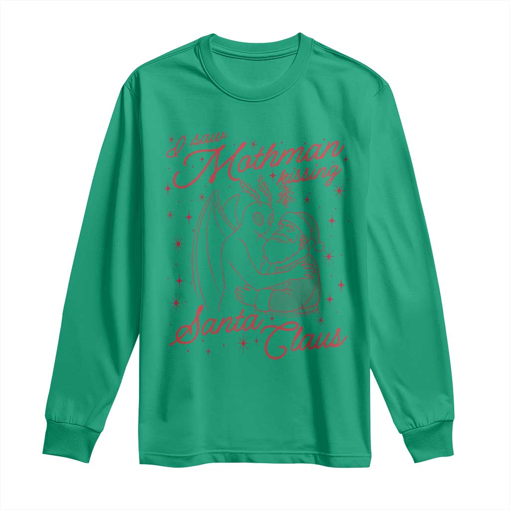 I Saw Mothman Kissing Santa Claus Long Sleeve Shirt Funny Cryptid Christmas Gag Gift - Wonder Print Shop