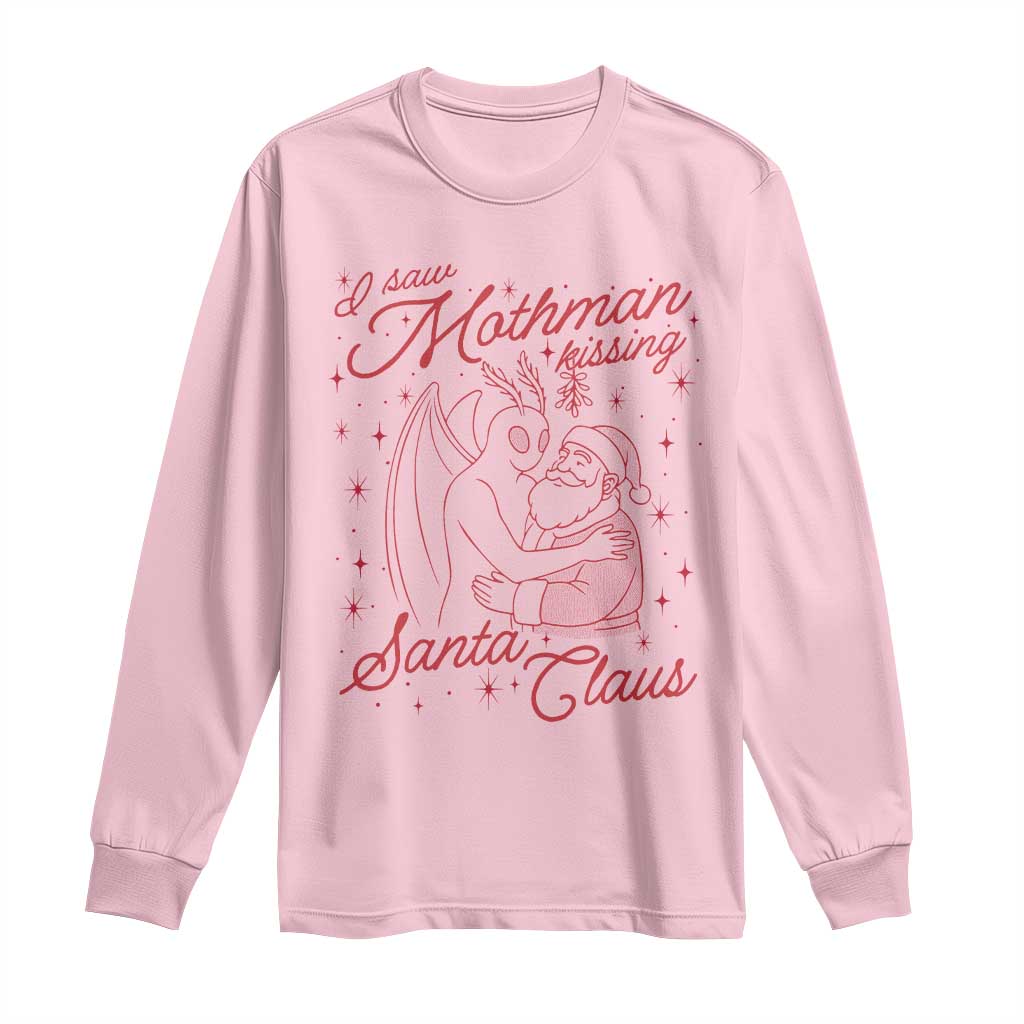 I Saw Mothman Kissing Santa Claus Long Sleeve Shirt Funny Cryptid Christmas Gag Gift - Wonder Print Shop
