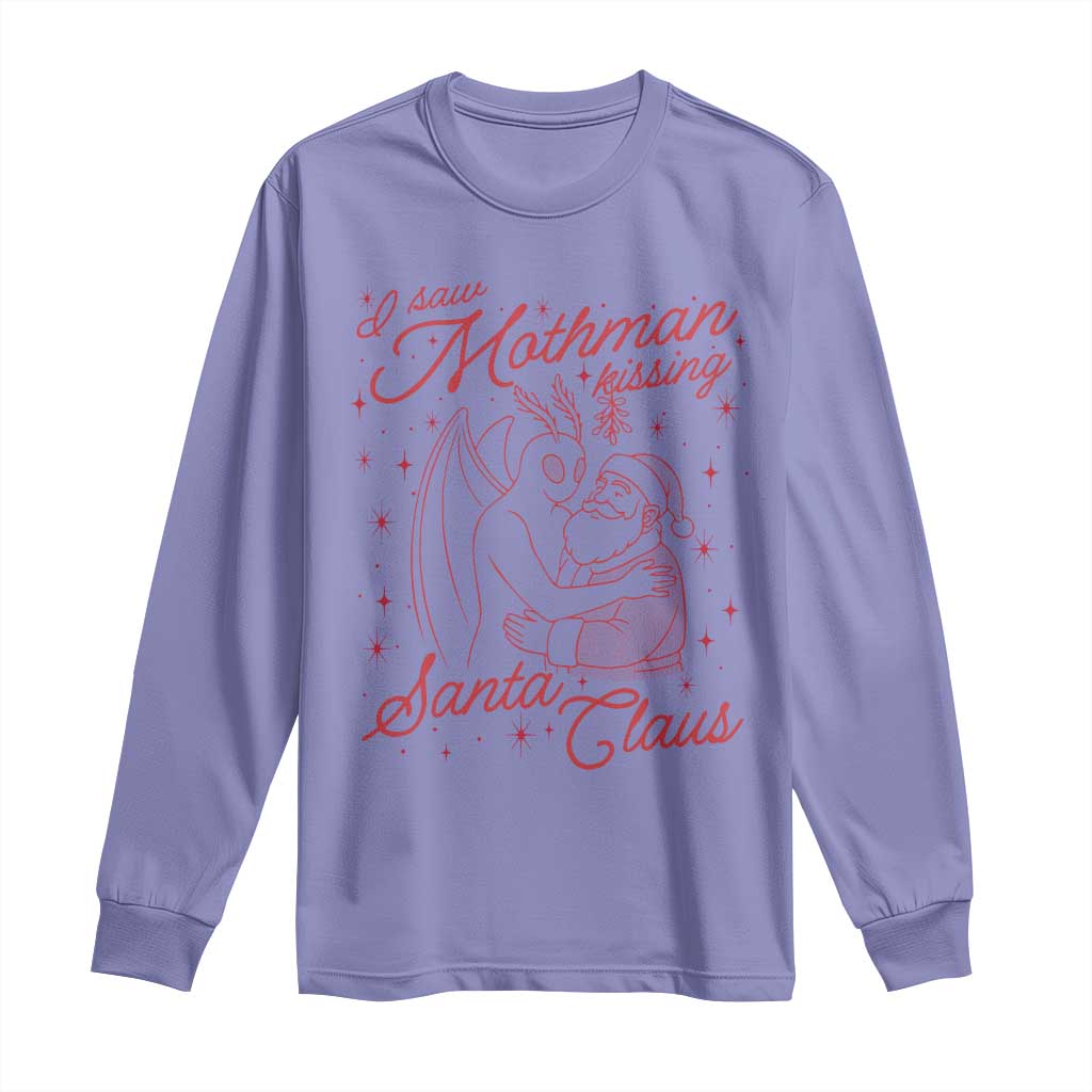I Saw Mothman Kissing Santa Claus Long Sleeve Shirt Funny Cryptid Christmas Gag Gift - Wonder Print Shop