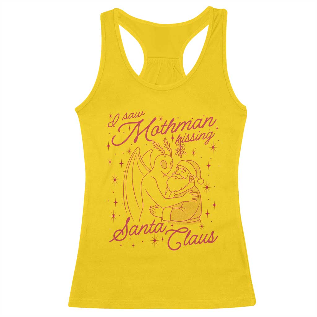 I Saw Mothman Kissing Santa Claus Racerback Tank Top Funny Cryptid Christmas Gag Gift - Wonder Print Shop