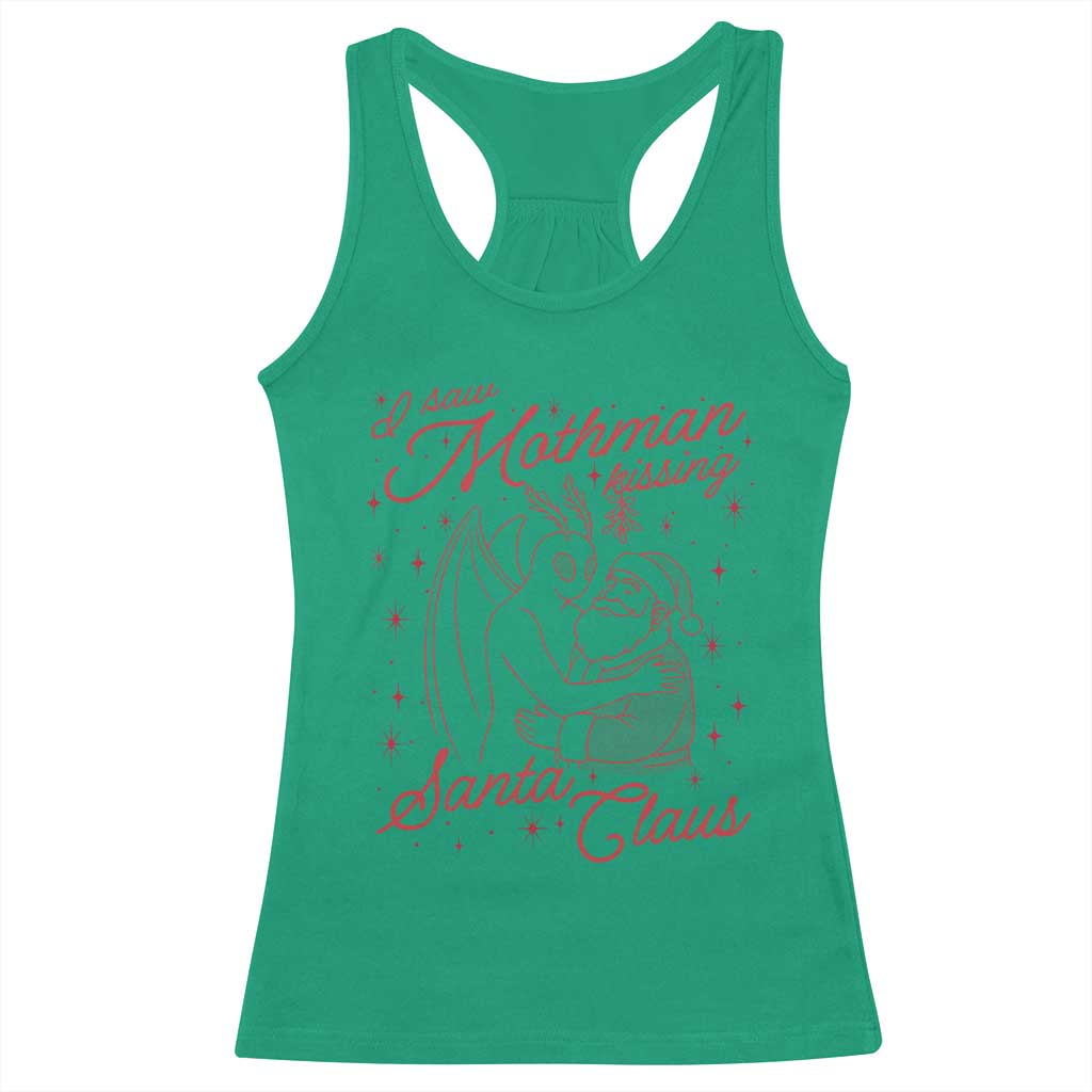 I Saw Mothman Kissing Santa Claus Racerback Tank Top Funny Cryptid Christmas Gag Gift - Wonder Print Shop