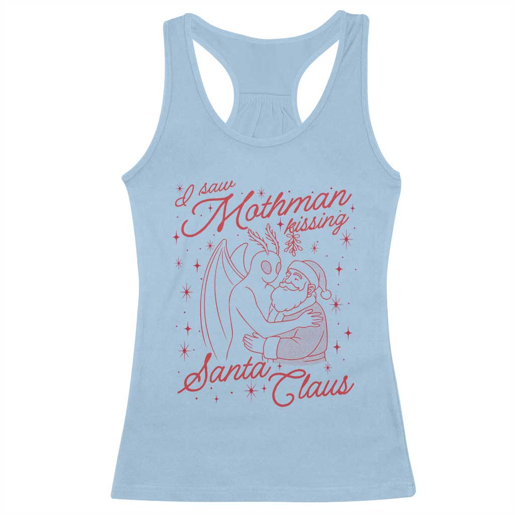 I Saw Mothman Kissing Santa Claus Racerback Tank Top Funny Cryptid Christmas Gag Gift - Wonder Print Shop