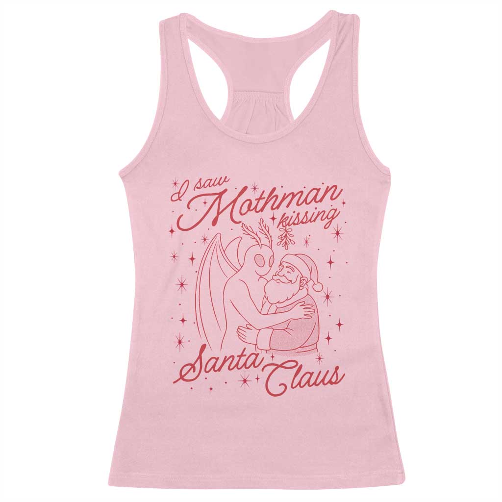I Saw Mothman Kissing Santa Claus Racerback Tank Top Funny Cryptid Christmas Gag Gift - Wonder Print Shop