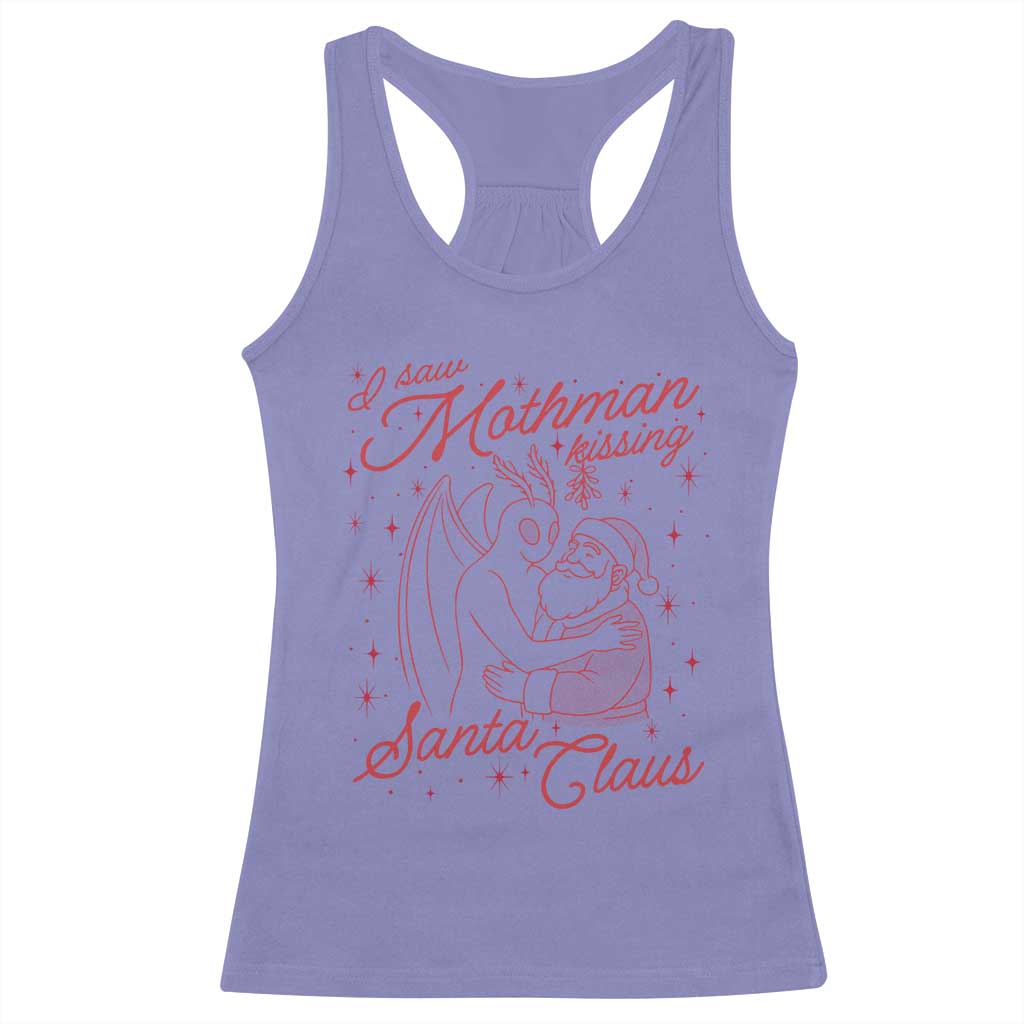 I Saw Mothman Kissing Santa Claus Racerback Tank Top Funny Cryptid Christmas Gag Gift - Wonder Print Shop