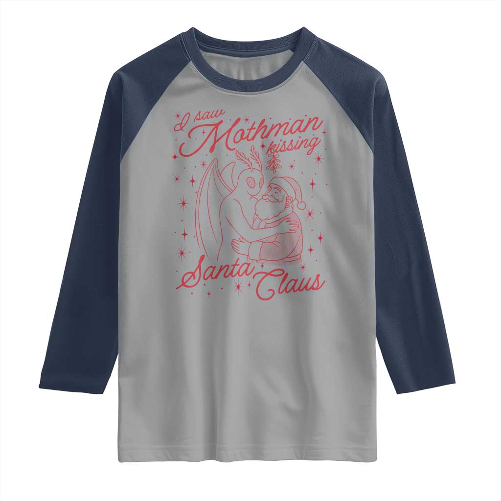 I Saw Mothman Kissing Santa Claus Raglan Shirt Funny Cryptid Christmas Gag Gift - Wonder Print Shop