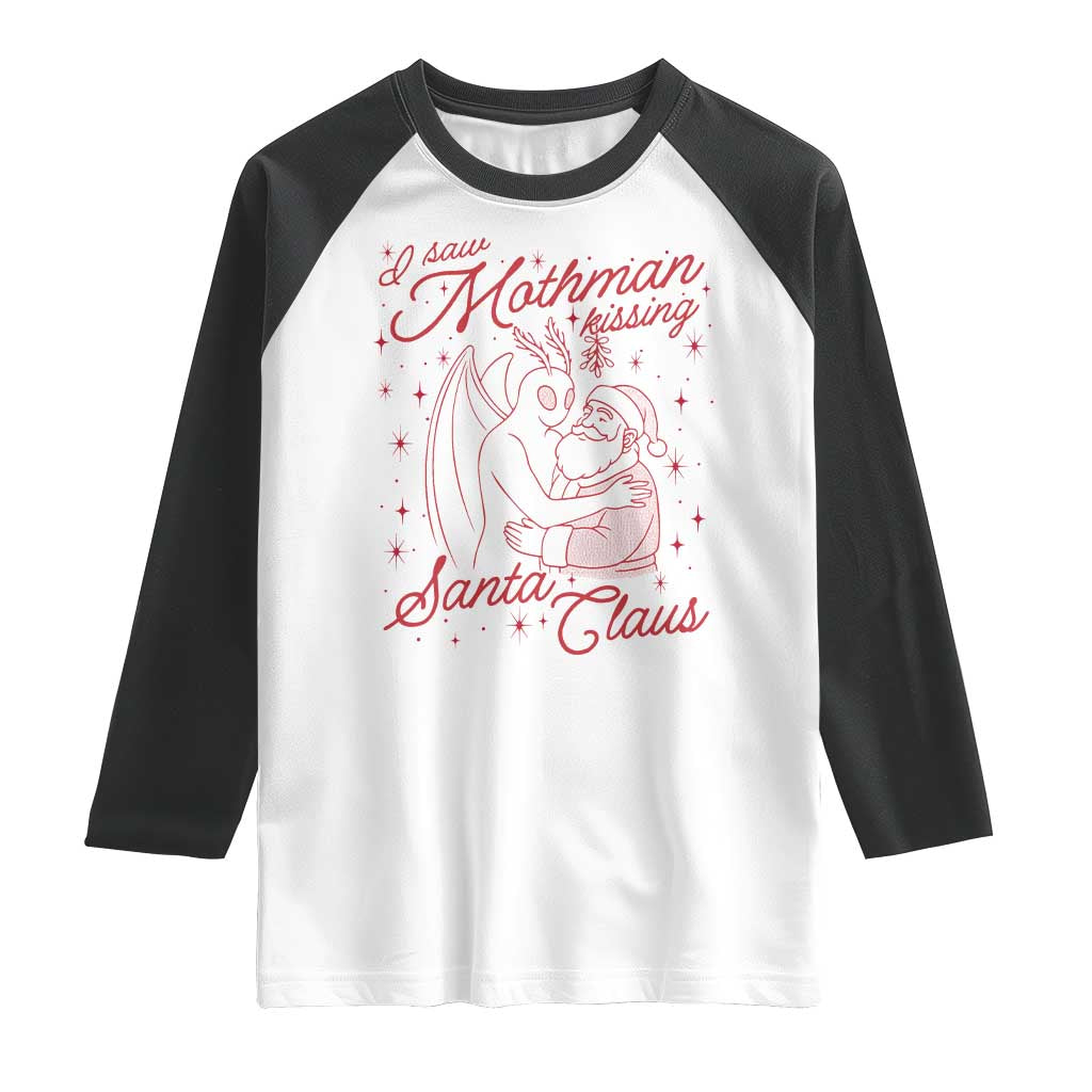 I Saw Mothman Kissing Santa Claus Raglan Shirt Funny Cryptid Christmas Gag Gift - Wonder Print Shop