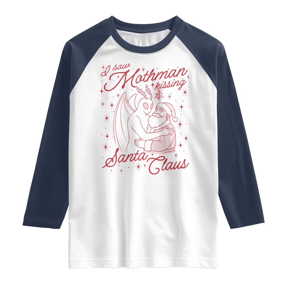 I Saw Mothman Kissing Santa Claus Raglan Shirt Funny Cryptid Christmas Gag Gift - Wonder Print Shop